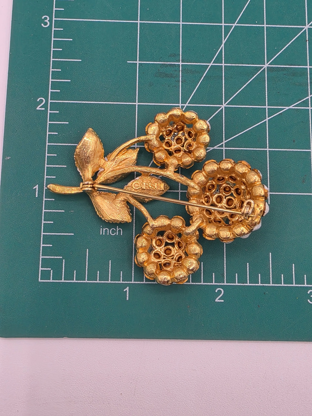 Gold-Tone Floral Cluster Brooch with White Enamel Petals - Picture 14 of 14